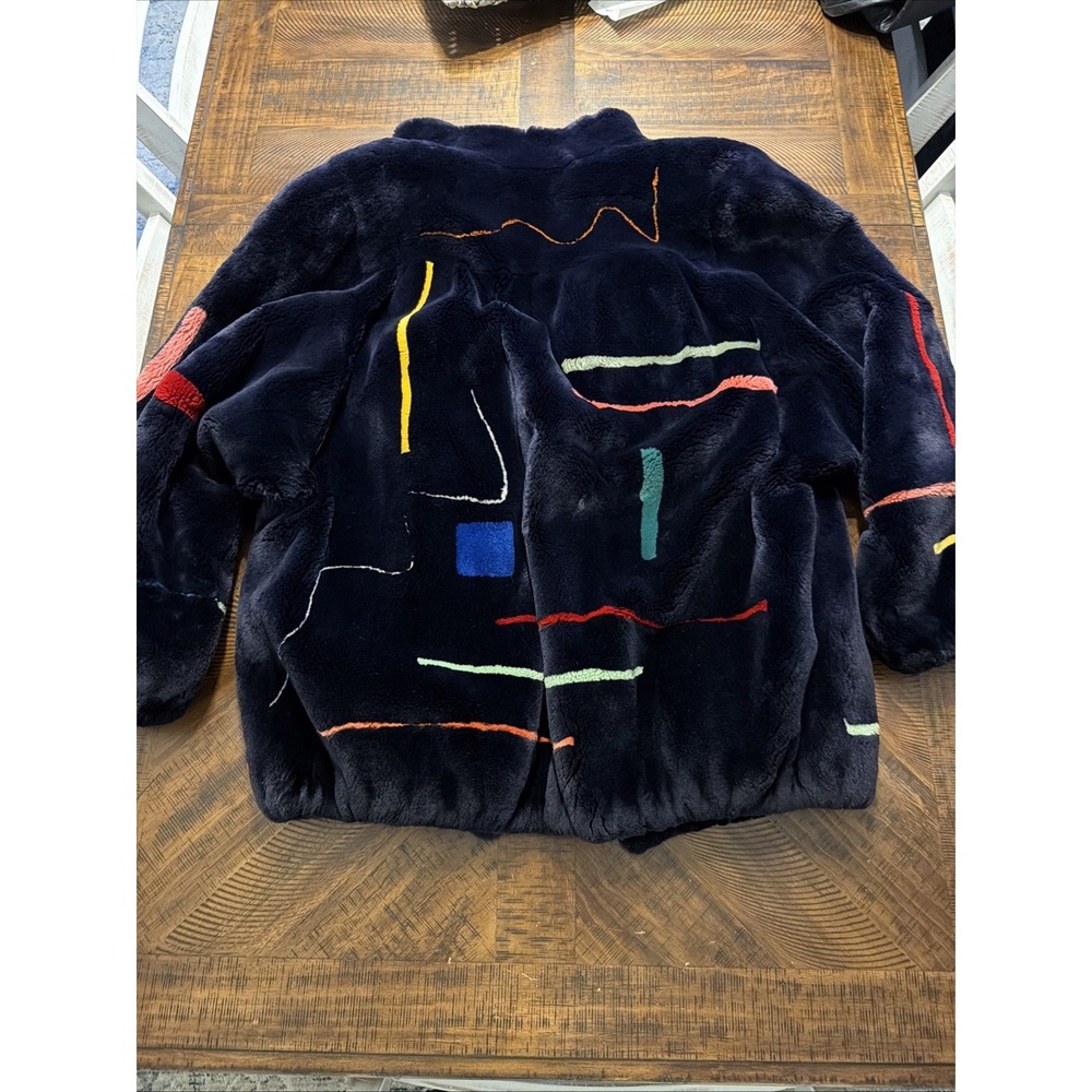Zuki Saks Fifth Avenue Sheared Beaver Fur Jacket with Abstract Design Size XL - Picture 9 of 16